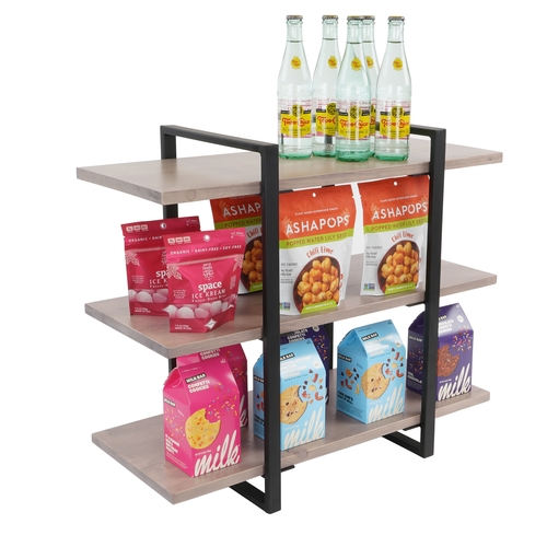 Cal-Mil 1940-110 Aspen 28" x 12" Black Metal & Pine Wood 3-Tier Display Stand