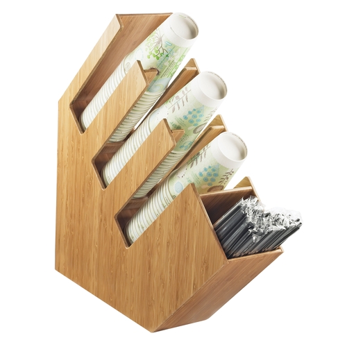 Cal-Mil 2051-60 Bamboo 4.5" x 20" (4) Section Cups/Lids Organizer