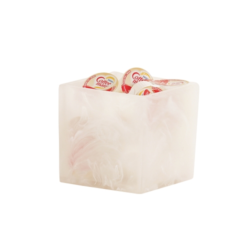 Cal-Mil 22055-4-126 4" x 4" x 4"H Square White Marble Resin Storage Jar - 3 Each