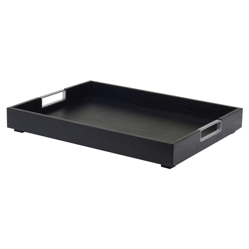 Cal-Mil 22347-87 Cinderwood 22"x 17"Black Oak Wood Room Service Tray - 3 Each