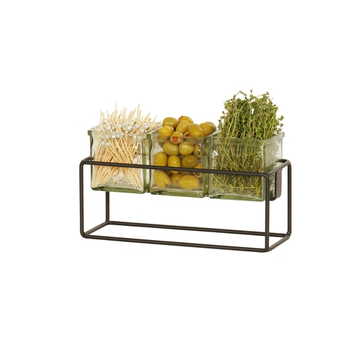 Cal-Mil 23747-6-13 12.5" x 4.5" x 6"H Black Wire 3 Jar Condiment Organizer