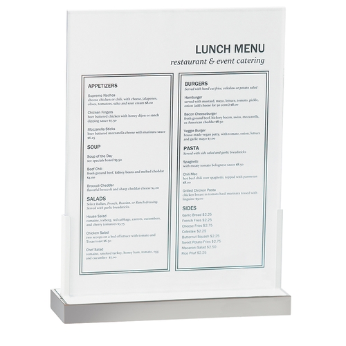 Cal-Mil 3016-811-55 Luxe 9" x 2.6" x 12"H Clear Acrylic Menu Holder - 3 Each
