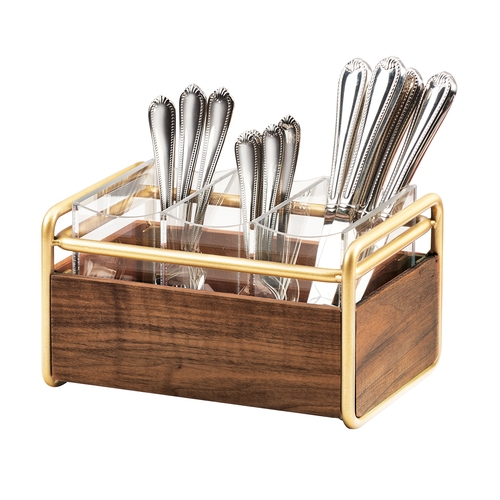 Cal-Mil 3700-46 Mid-Century 9.5" x 6.5" x 5.5"H Walnut Flatware Holder