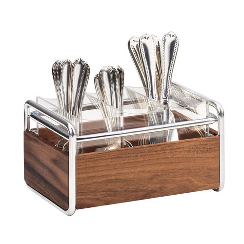 Cal-Mil 3700-49 Mid-Century 9.5" x 6.5" x 5.5"H Walnut Flatware Holder