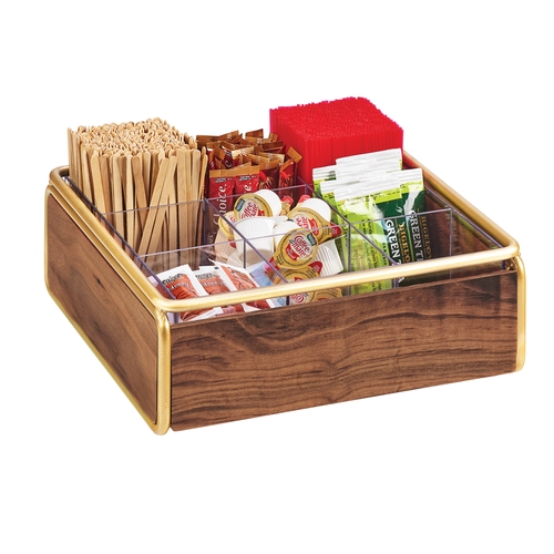 Cal-Mil 3707-46 Mid-Century 12" x 12" x 4.5"H Walnut Condiment Organizer