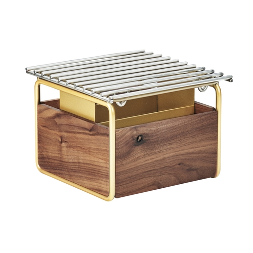 Cal-Mil 3711-46 Mid-Century 12" x 12" x 7.25"H Walnut Chafing Dish Frame