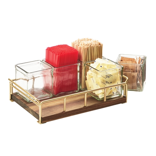 Cal-Mil 3713-46 Mid-Century 13.5" x 8.5" x 5"H Walnut Condiment Organizer