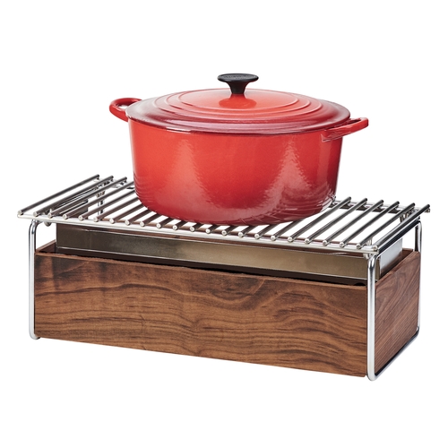 Cal-Mil 3722-49 Mid-Century 22" x 12" x 7.5"H Walnut Chafing Dish Stand