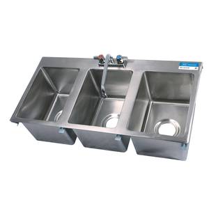 BK Resources BK-DIS-1014-3-P-G Three Compartment 36""x18" Stainless Steel Drop-In Sink
