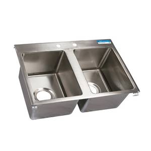 BK Resources BK-DIS-1416-2-P-G Two Compartment 24"x18" Stainless Steel Drop-In Sink