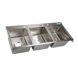 BK Resources BK-DIS-1620-3 Three Compartment 56"x25" Stainless Steel Drop-In Sink
