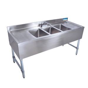 BK Resources UB4-21-384TS 84"W Three Compartment Stainless Steel Underbar Sink
