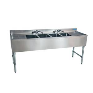 BK Resources UB4-21-484TS 84"W Four Compartment Stainless Steel Underbar Sink