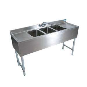 BK Resources BKUBW-484TS 84"Wx18-1/4"D Stainless Steel Slimline Underbar Sink