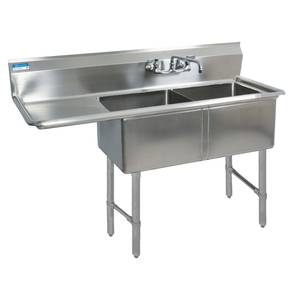 BK Resources BKS6-2-24-14-24LS 76"x29.5" Two Compartment 16 Gauge Stainless Steel Sink