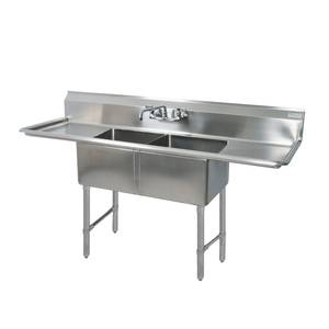 BK Resources BKS6-2-24-14-24TS 99"x29.5" Two Compartment 16 Gauge Stainless Steel Sink