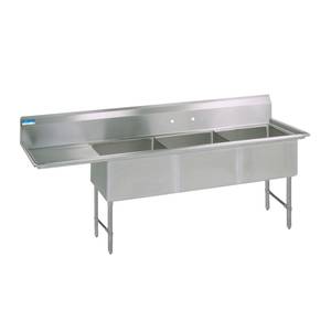 BK Resources BKS6-3-24-14-24LS 100"x29.5" Three Compartment 16 Gauge Stainless Steel Sink