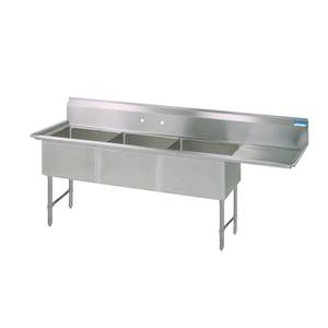 BK Resources BKS6-3-24-14-24RS 100"x29.5" Three Compartment 16 Gauge Stainless Steel Sink