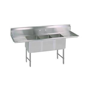 BK Resources BKS6-3-1824-14-18TS 18x24 (3) Comp 16 Gauge Stainless Steel Sink w/ 2 Drainboard