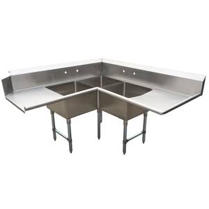 BK Resources BKSDT-CO3-2012-RS Three Compartment Right-to-Left Corner Soiled Dishtable