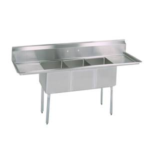 BK Resources BKS-3-2030-14-24T 108"x36" Three Compartment 18 Gauge Stainless Steel Sink