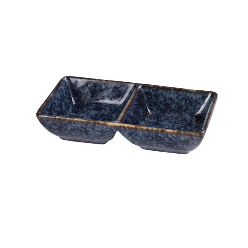 Yanco China BL-4032 Blue Star Glazed Porcelain 3 oz. Double Sauce Dish - 4 Doz