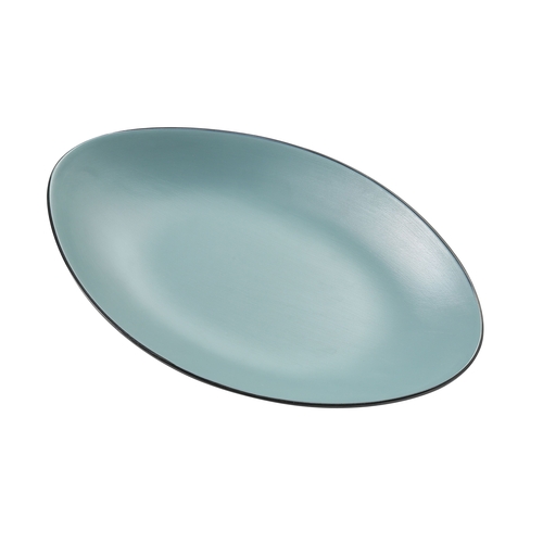 Yanco China BM-213TL Birmingham Teal & Gray Melamine 13.5" x 8.5" Oval Plate 
