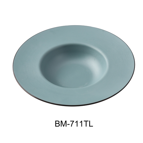 Yanco China BM-711TL Birmingham Teal & Gray Melamine 16 oz. Dessert Plate - 1 Doz