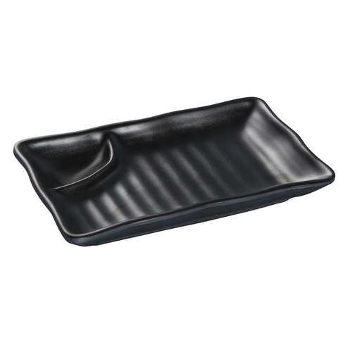 Yanco China BP-4008 Black Pearl Asian Style Melamine 8" x 4.5" Compartment Plate