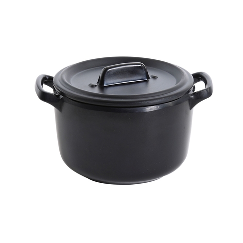 Yanco China BP-4104 Black Pearl Asian Style Melamine 8 oz. Bowl w/ Handle & Lid