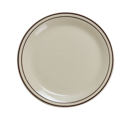 Yanco China BR-8 Brown Speckled American White Ceramic 9" dia. Plate - 2 Doz