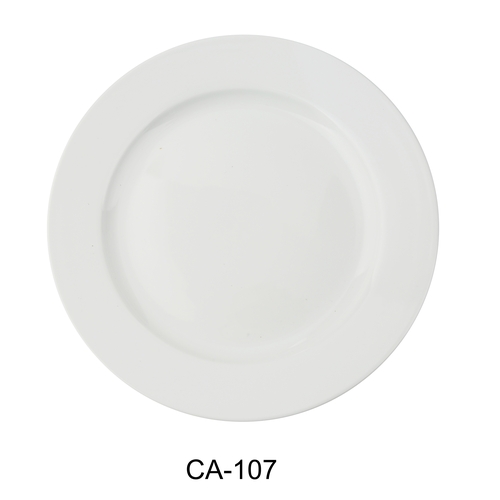 Yanco China CA-107 Cambria White Porcelain w/ Aluminum 7.5" dia. Dinner Plate