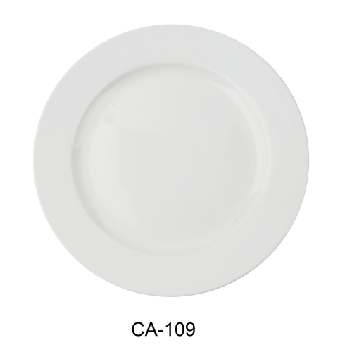 Yanco China CA-109 Cambria White Porcelain w/ Aluminum 9" dia. Dinner Plate