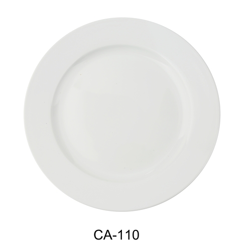 Yanco China CA-110 Cambria White Porcelain w/ Aluminum 10.5" dia. Dinner Plate