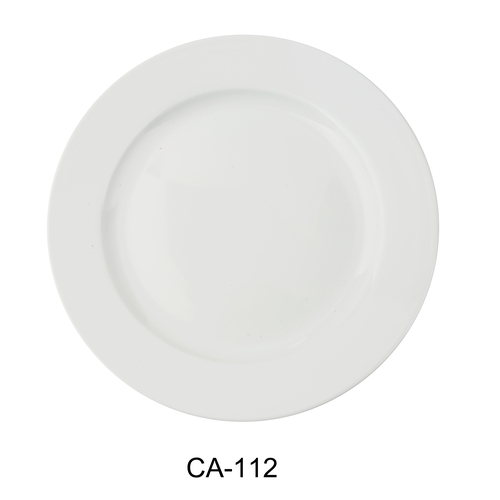 Yanco China CA-112 Cambria White Porcelain w/ Aluminum 12" dia. Dinner Plate
