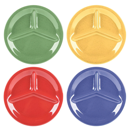 GET CP-10-MIX Diamond Color Mix Melamine 10.25" dia. 3-Compartment Plate