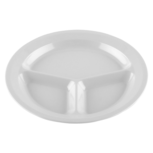 GET CP-532-W Supermel White Melamine 11" dia. 3-Compartment Plate - 1 Doz