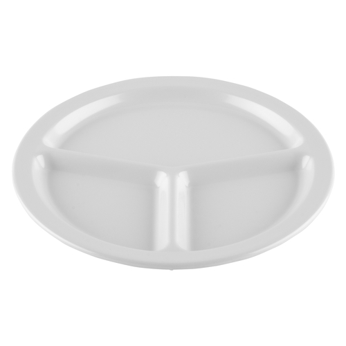 GET CP-533-W Supermel White Melamine 10" dia. 3-Compartment Plate - 1 Doz