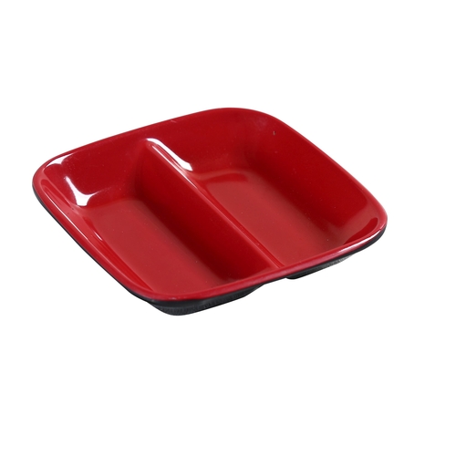 Yanco China CR-0001 Two-Tone Black/Red Melamine 1 oz. Divided Sauce Dish - 6 Doz