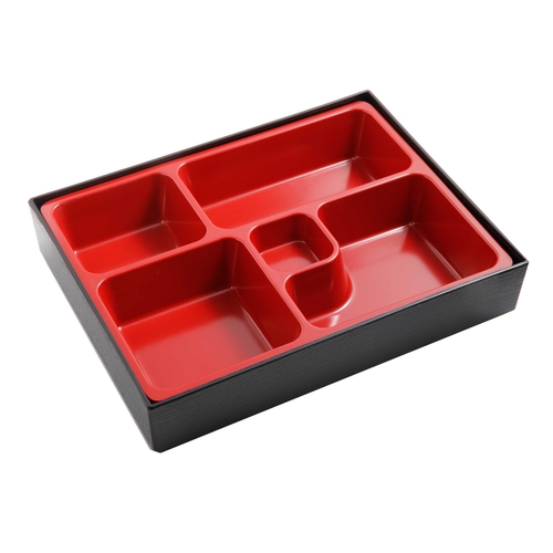 Yanco China CR-610 Two-Tone Black/Red Melamine 10.25" x 8" Sushi Bento Box