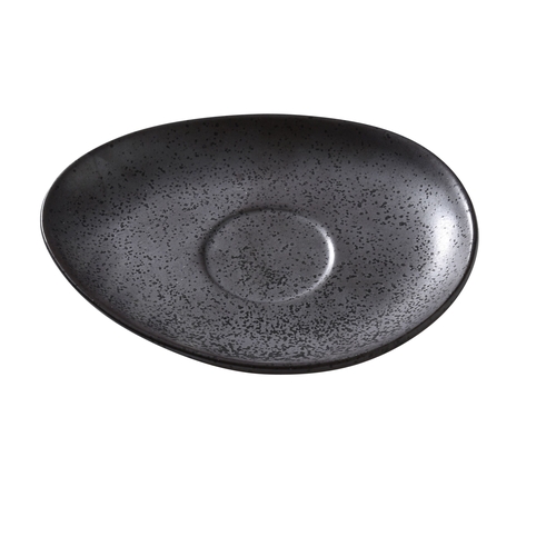 Yanco China DB-002 Diamond Black Porcelain 6" x 4.5" Oval Saucer - 3 Doz