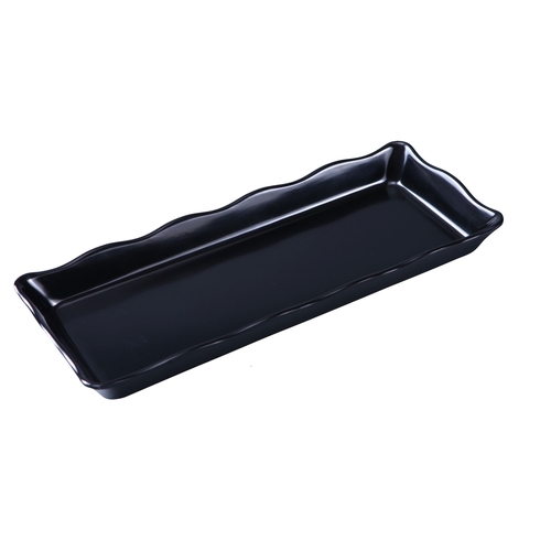 Yanco China DC-6014B Deli Black Melamine 14" x 5.25" Serving Tray - 6 Each