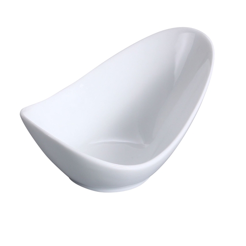 Yanco China FU-504 Fuji Bone White Porcelain 2 oz. Oval Fortune Bowl - 4 Doz