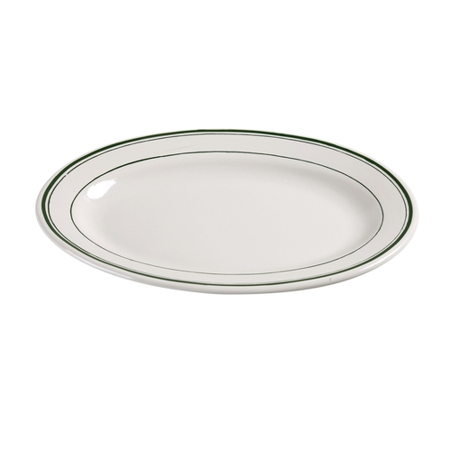 Yanco China GB-13 Green Band American White Ceramic 11.5" x 8.1" Oval Platter