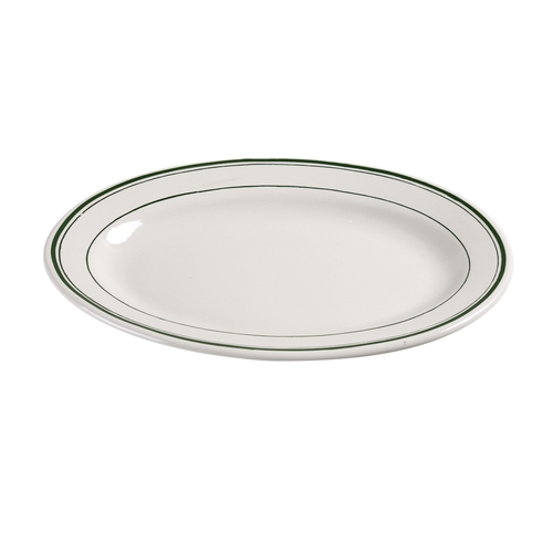 Yanco China GB-19 Green Band American White Ceramic 13.5" x 9.5" Oval Platter