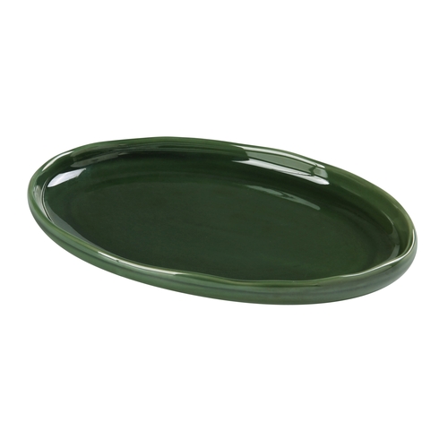Yanco China GG-214 Green Gem Porcelain 14.5" x 9.5" Oval Coupe Plate - 1 Doz