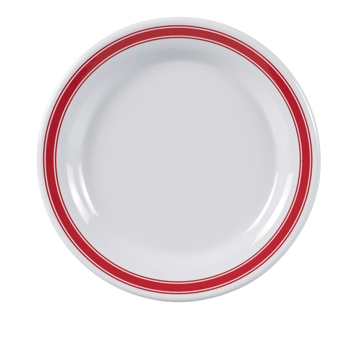 Yanco China HS-109 Houston Red Band/White Melamine 9" dia. Plate - 2 Doz
