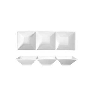 International Tableware, Inc FA3-15 Bright White 15" x 15" Porcelain 3 Compartment Bowl Platter