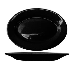 International Tableware, Inc CA-51-B Cancun Black 15-1/2" x 10-1/2" Ceramic Oval Platter - 1 Dz