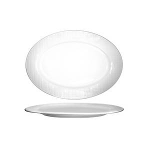 International Tableware, Inc DR-14 Dresden Bright White 12-1/8" x 8-1/2" Porcelain Oval Platter